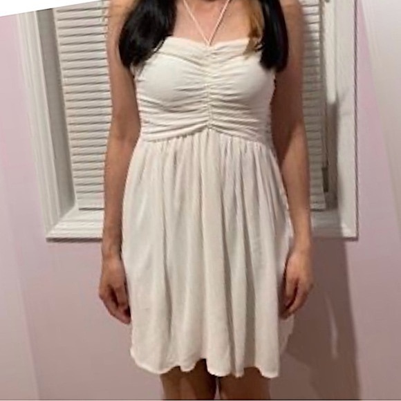 Zara Trafaluc Strapless Halter Style Mini Short Flowy‎ Dress, Off White, M - Picture 6 of 14